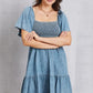 Larissa Bea Smocked Square Neck Mini Denim Dress