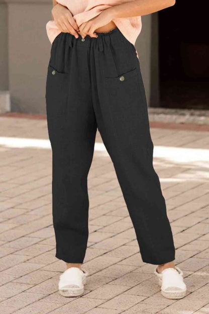 SeaKnickers Button Detail Elastic Waist Pocket Black Pants