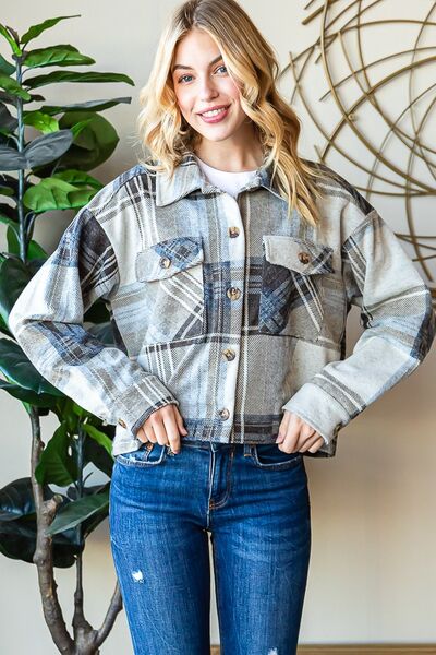 Reborn J Plaid Button Up Long Sleeve Shacket *