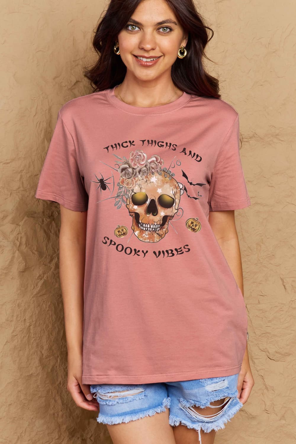 Simply Love Full Size Halloween THICK THIGHS AND SPOOKY VIBES Graphic Cotton T-Shirt