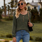 Full Size Round Neck Button-Down Long Sleeve Tee