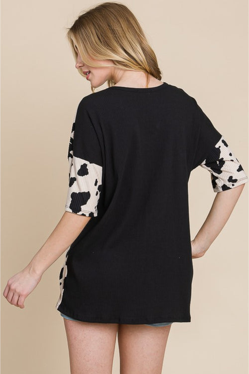 BOMBOM Rodeo Love Ribbed Animal Contrast Tee *