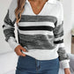 Striped Collared Neck Long Sleeve Sweater