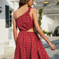 Women's Grid One-Shoulder Tied Cutout Dress
