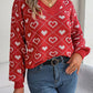 Heart Pattern V-Neck Long Sleeve Sweater
