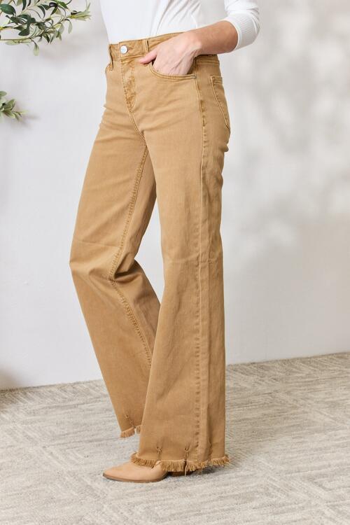 RISEN Full Size Fringe Hem Wide Leg Jeans *