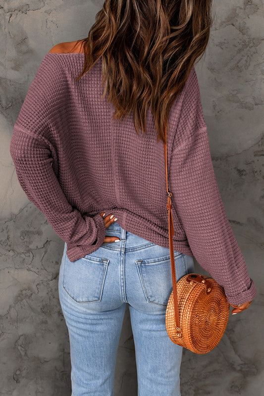 Full Size Notched Neck Drop Shoulder Blouse