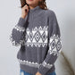 Zip-Up Geometrical Pattern Pullover Sweater