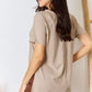 Zenana Baby Waffle Light Mocha Short Sleeve Slit High-Low T-Shirt - Brand Zenana