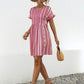 Striped Polka Dot Frill Short Sleeve Mini Dress