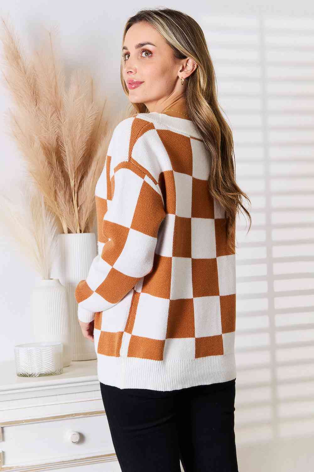 Double Take Button-Up V-Neck Dropped Shoulder Cardigan *