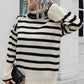 Striped Turtleneck Drop Shoulder Sweater