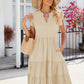 Ruched Notched Cap Sleeve Dress