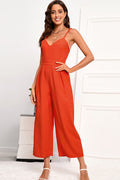 Double Crazy Spaghetti Strap Wide Leg Jumpsuit with Pockets *