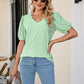 Full Size Eyelet Puff Sleeve V-Neck Top