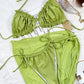 CY APPLE Frill Trill Halter Neck Three-Piece Swim Set