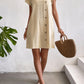 Decorative Button Asymmetrical Neck Short Sleeve Dress