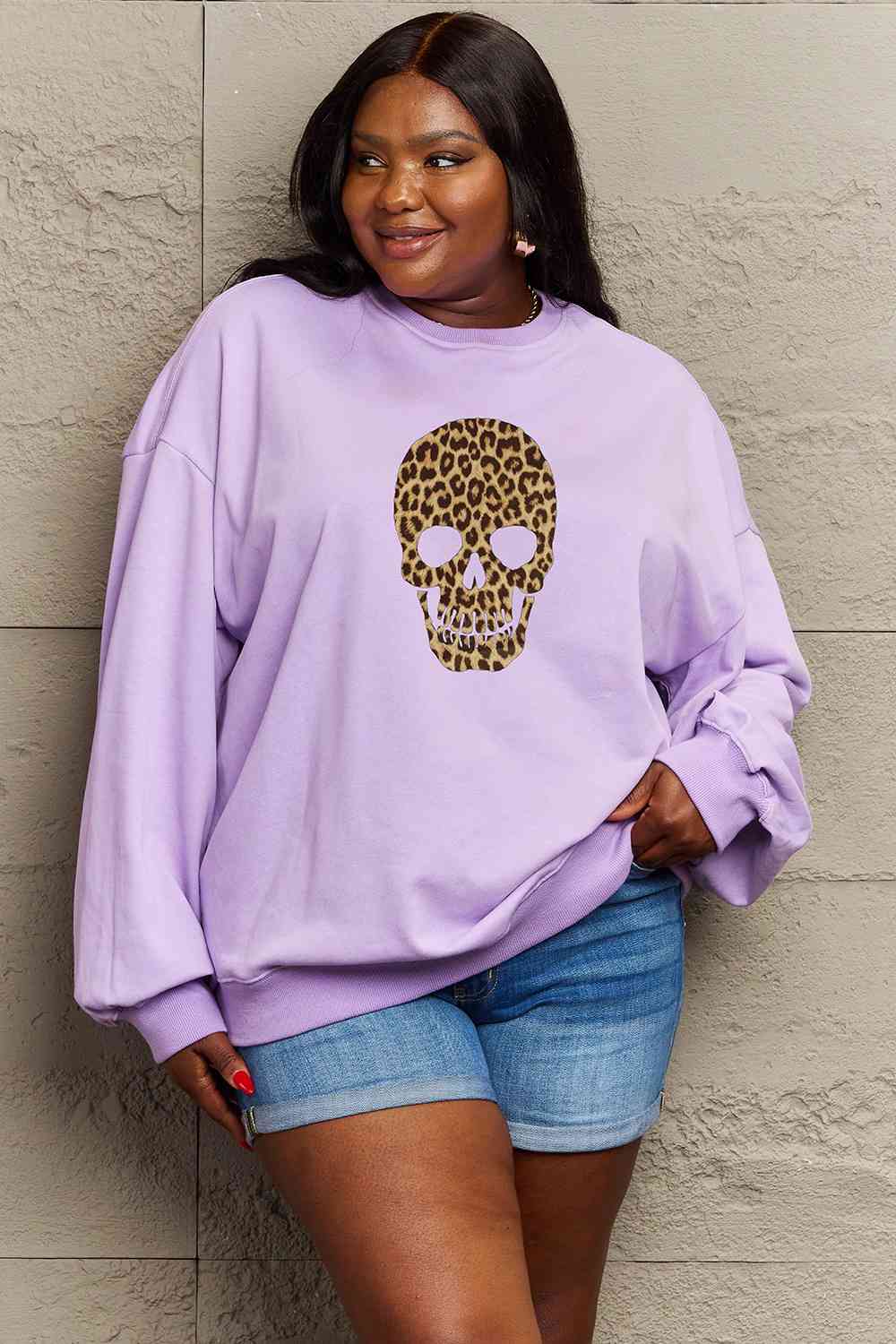 Simply Love Full Size Drop Shoulder SKULL HALLOWEEN Graphic Sweatshirt