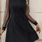 Lapel Collar Tied Mesh Long Sleeve Dress