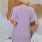 Eyelet Applique V-Neck Cap Sleeve T-Shirt