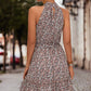 Women's Floral Frill Trim Keyhole Sleeveless Dress