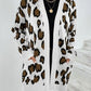 Leopard Open Front Dropped Shoulder Cardigan