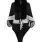 One Size Striped Fringe Detail Long Sleeve Poncho