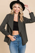 Culture Code Full Size Ruched Open Front Long Sleeve Jacket *