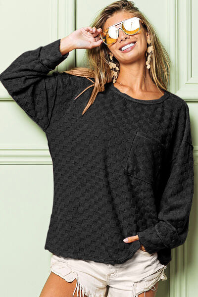 BiBi Checkered Round Neck Exposed Seam Top - Brand BiBi *