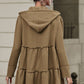 Zip Up Frill Drawstring Hooded Jacket