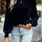 Women's Ava Tie Up Mock Neck Velvet Fabric Long Sleeve Blouse
