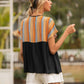 Striped Tie Neck Short Sleeve Blouse