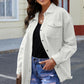 Button Up Pocketed Raw Hem Denim Jacket
