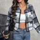 Plaid Button Up Drop Shoulder Cropped Jacket