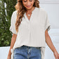 Ruched Notched Short Sleeve Blouse