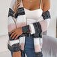 SocialBee Openwork Striped Open Front Cardigan