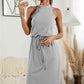 Full Size Drawstring Open Back Slit Sleeveless Dress