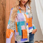 Patchwork Puff Sleeve Collared Shirt