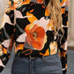Floral Mock Neck Black Multicolor Flounce Sleeve Blouse