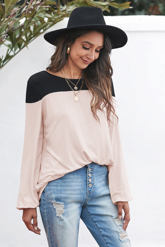 Women's Contrast Balloon Sleeve Blouse