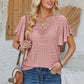 Eyelet Applique V-Neck Cap Sleeve T-Shirt
