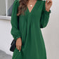 Ruched V-Neck Flounce Sleeve Dress