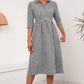 KeenLinear Plaid Collared Neck Midi Dress