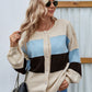 Color Block Button Up Lantern Sleeve Cardigan