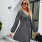 SO YOU Full Size Frill Trim V-Neck Long Sleeve Dress