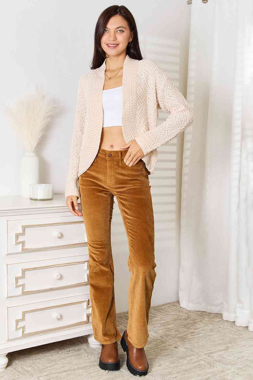 Double Take Open Front Long Sleeve Cardigan *