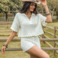 Eyelet Collared Neck Short Sleeve Top and Shorts Set