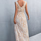 Full Size Printed V-Neck Tie Waist Maxi Dress
