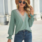 Full Size V-Neck Eyelet Flounce Sleeve Blouse