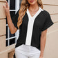 Contrast Johnny Collar Short Sleeve Blouse